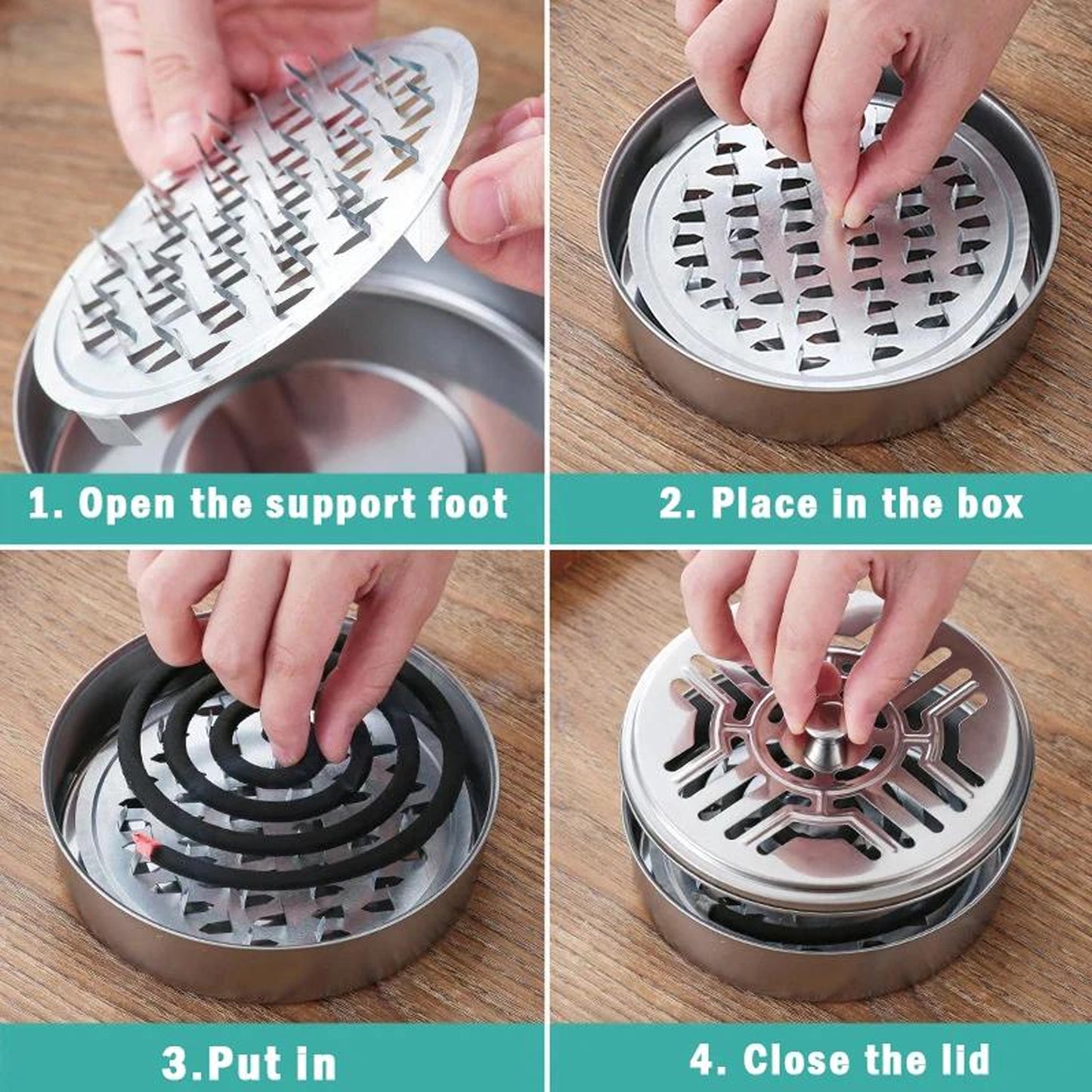 Stainless Steel Mosquito Coil Holder with Lid & Ash Tray - 1 Pc - Happy Price - Image 3