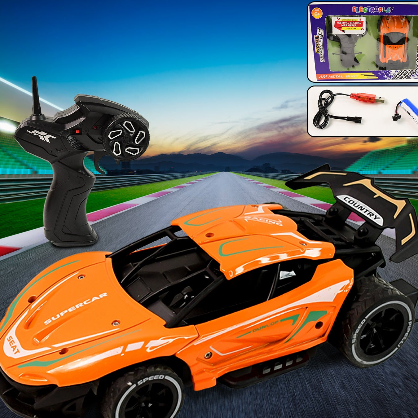 Metal Body High-Speed Remote Control Racing Car with LED Lights - Happy Price - Image 1