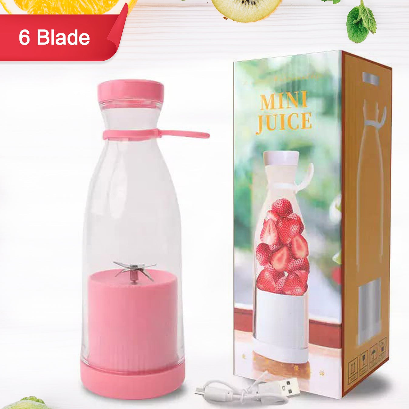 5334a Blender Portable Juicer For Smoothie  Juice  Vegetable Shakes With 6 Blades Wireless Charging Mini Personal Size Mixer Bottle Grinder 420 Ml Multicolor - Happy Price - Image 1