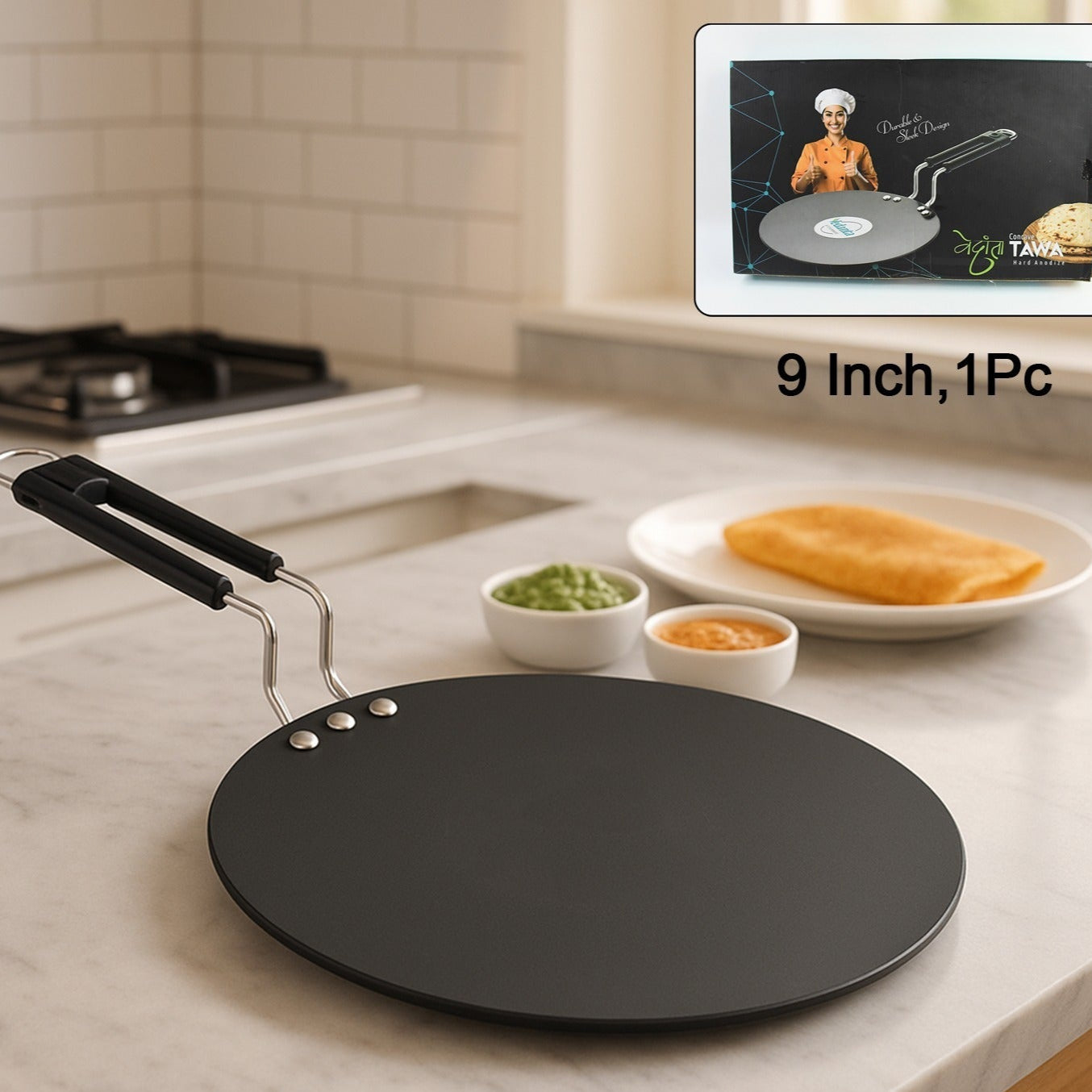 Compact Non-stick Flat Roti Tawa (9 Inch  1 Pc) - Happy Price - Image 1