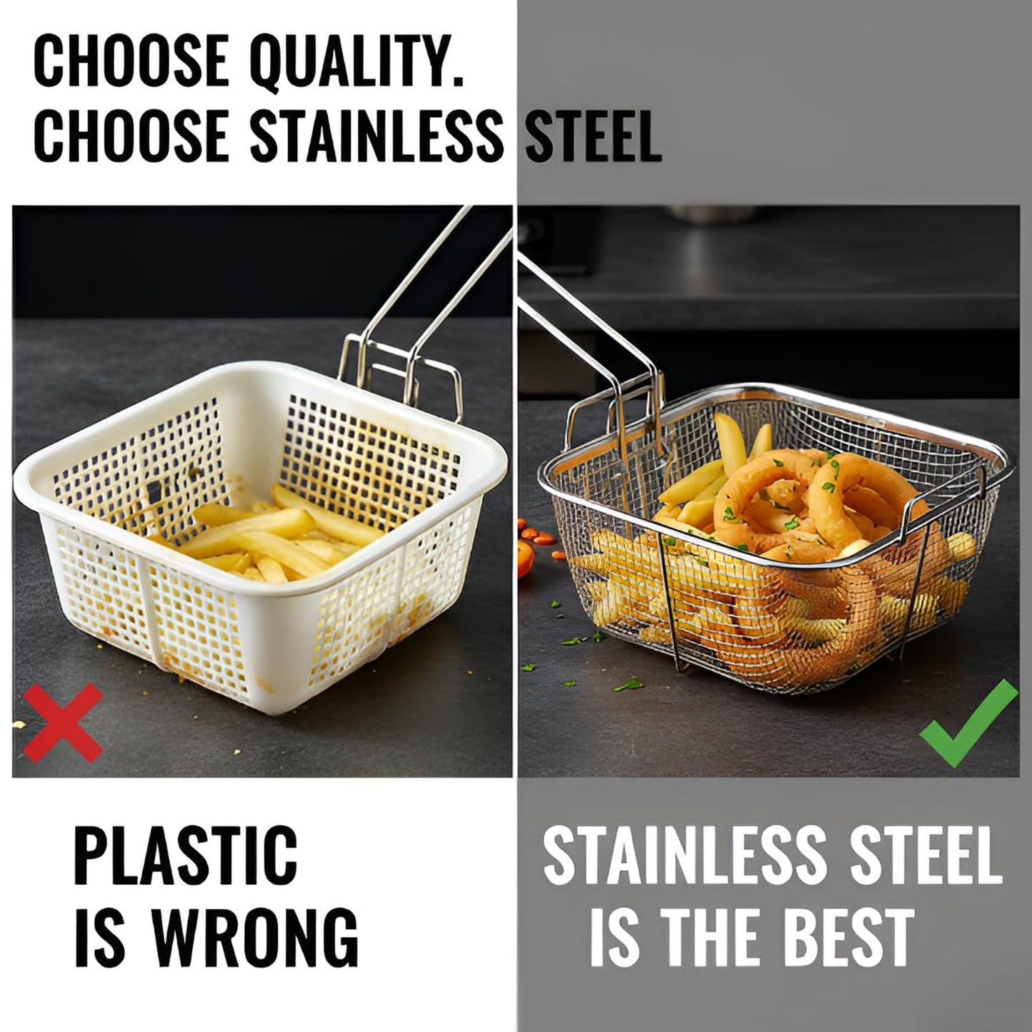 Stainless Steel Square Mesh Deep Fryer Basket with Long Handle (1 Pc) - Happy Price - Image 3