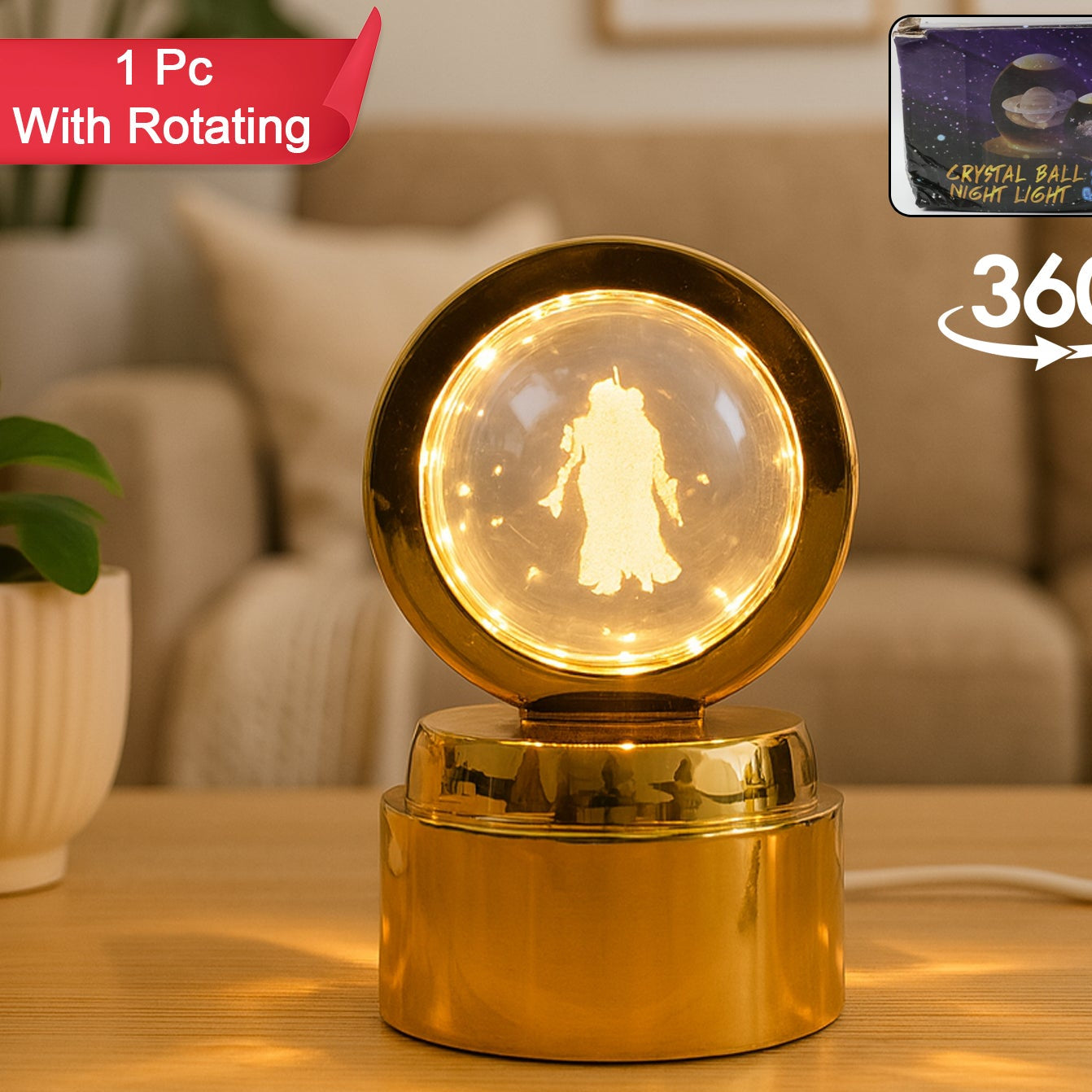 Radhe Krishna Crystal Ball Night Light  1 Pc