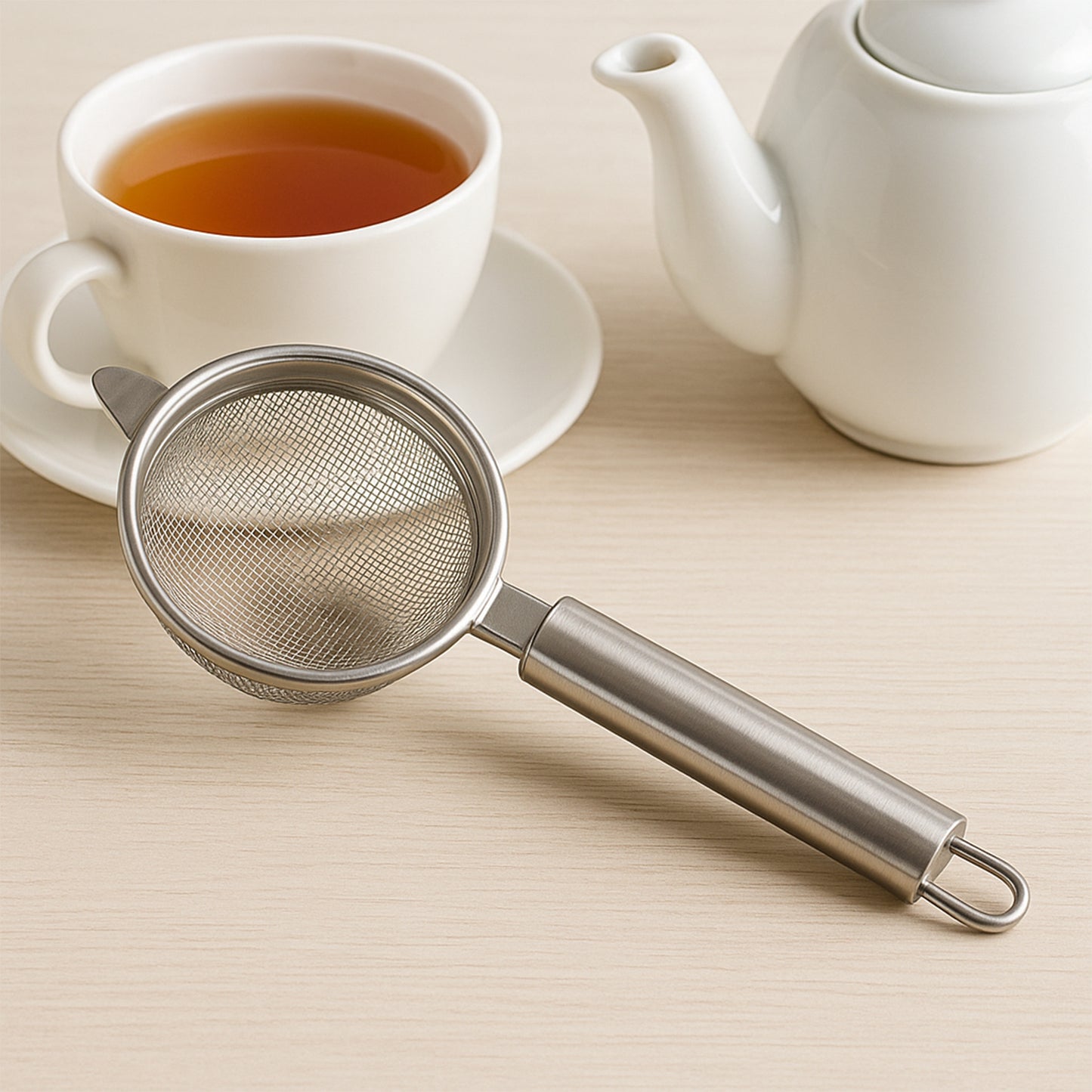 Medium Stainless Steel Double Mesh Kitchen Strainer with Pipe Handle - 1 Pc - Happy Price - Image 6