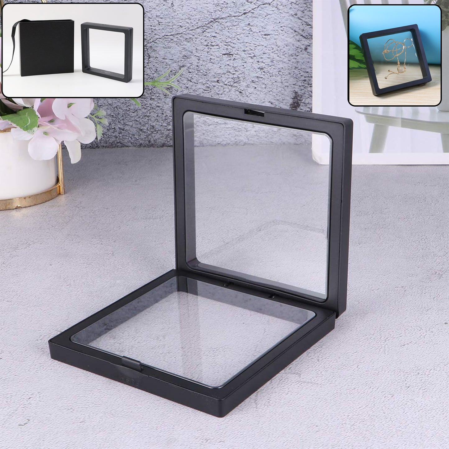 Transparent Jewellery Display Box 11x11 cm (1 Pc) - Floating Frame Organizer - Happy Price - Image 2
