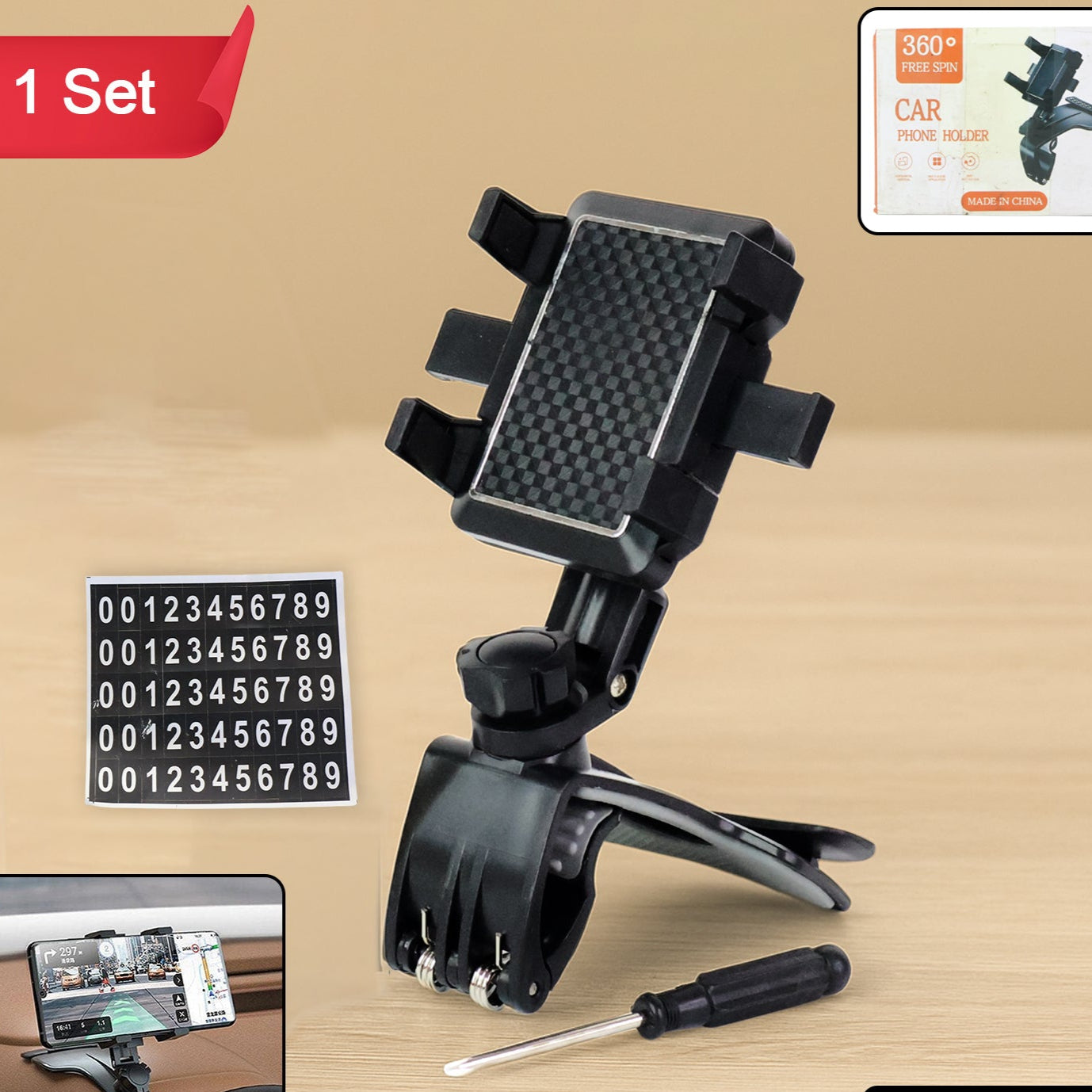 Adjustable Car Phone Mount Stand with 360° Rotation - Universal Fit - Happy Price - Image 1