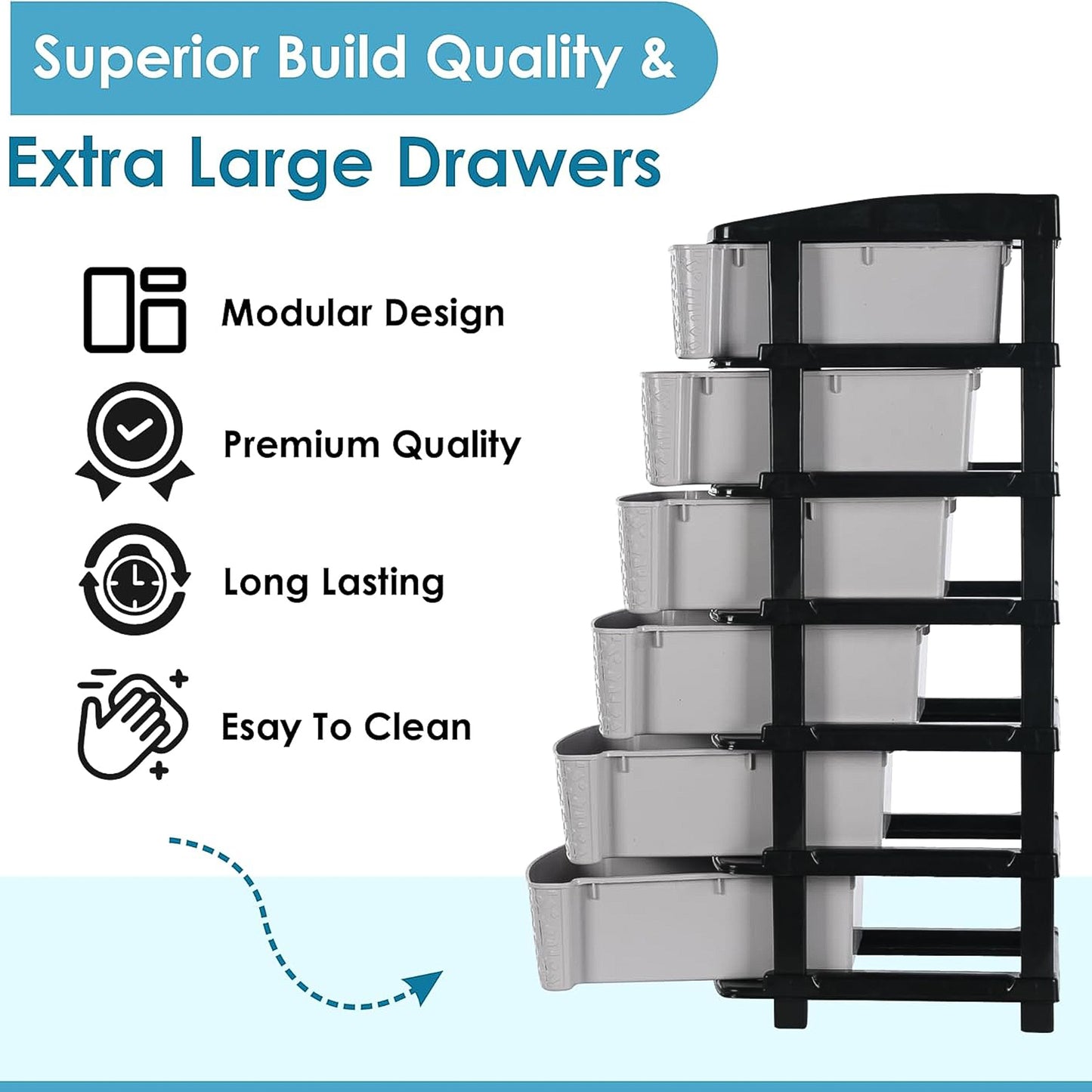 6-layer Heavy-duty Plastic Drawer Organizer Cabinet With Stone Texture Drawers - Happy Price - Image 6