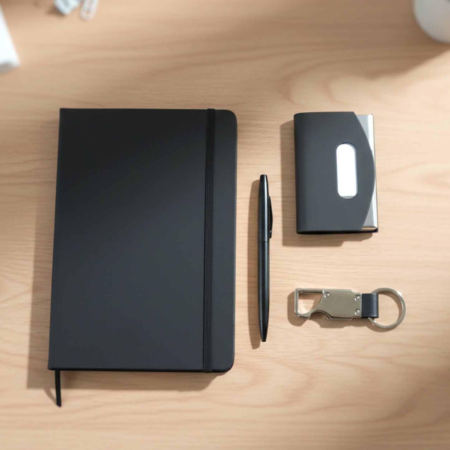 4-in-1 Executive Travel Essentials Combo Set: Notebook, Pen, Card Holder, Keychain - Happy Price - Image 3