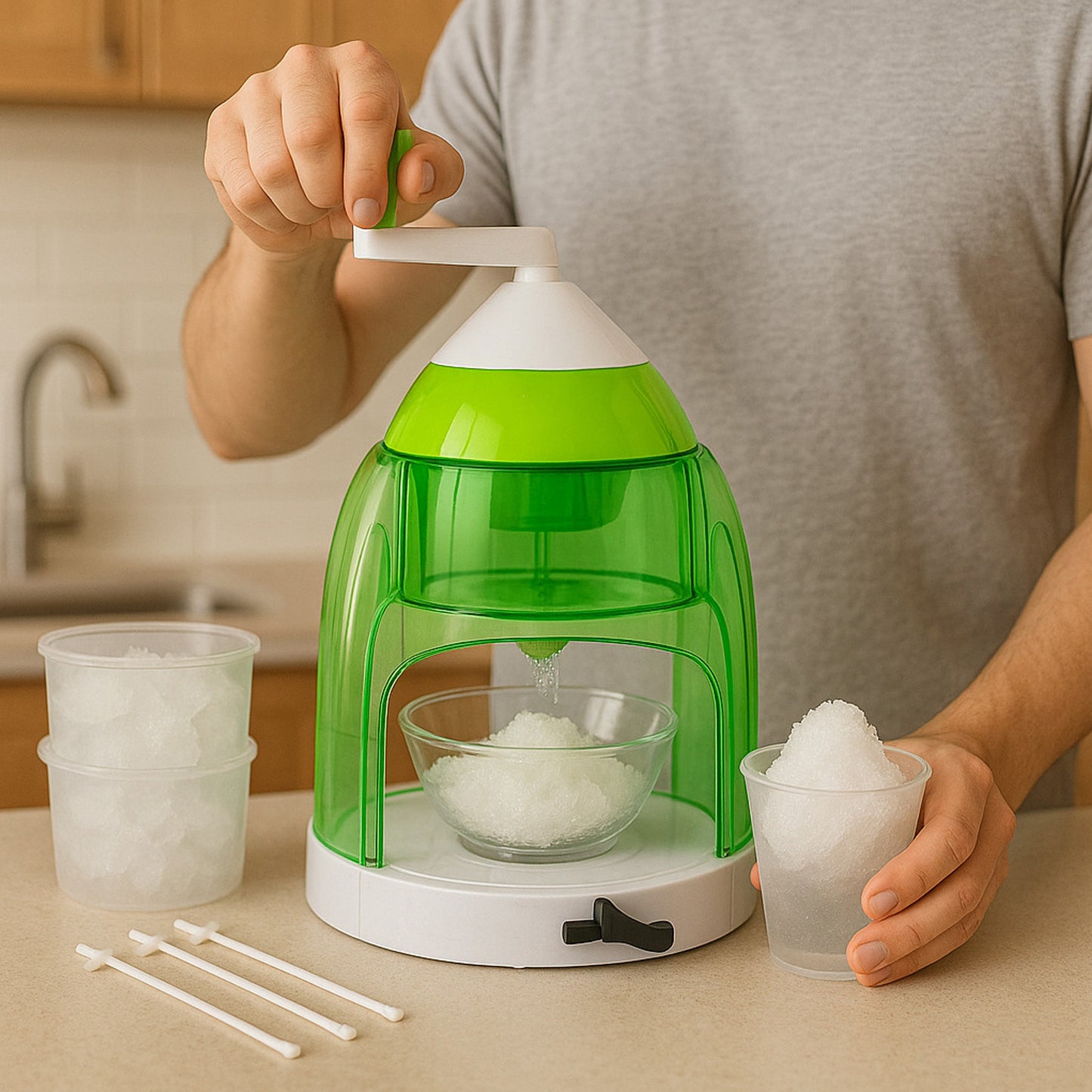 Manual Ice Crusher  Snow Cone Maker With Hand Crank - Happy Price - Image 3
