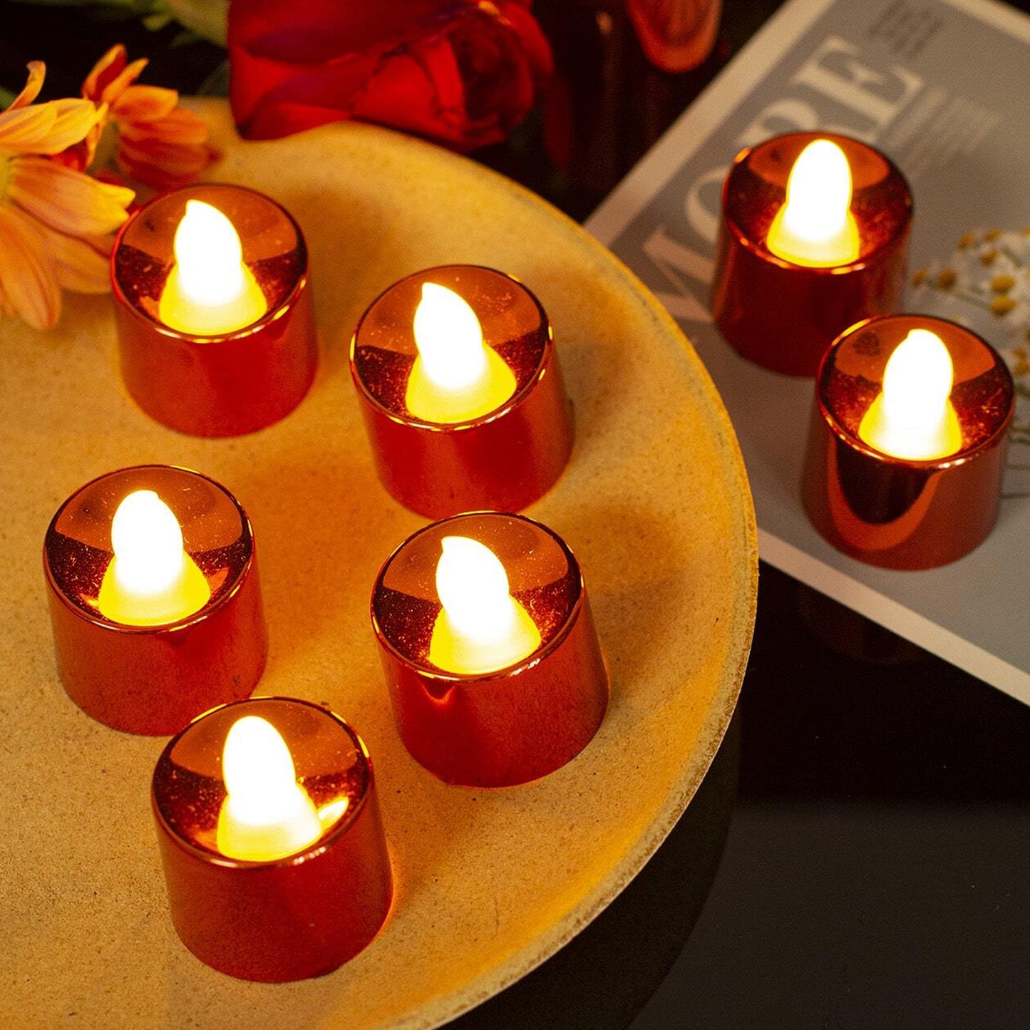 LED Diya Tea Lights - Flameless Plastic Candles (24 Pc Set) - Happy Price - Image 4