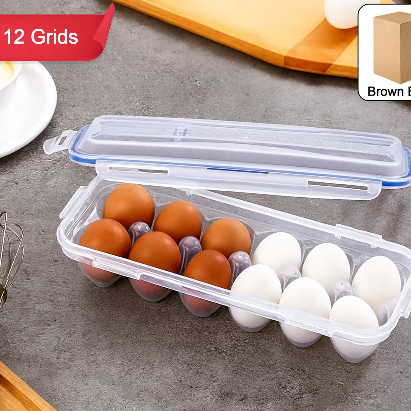 12 Egg Refrigerator Tray with Lock Lid - Stackable Egg Holder for Fridge - Happy Price - Image 1