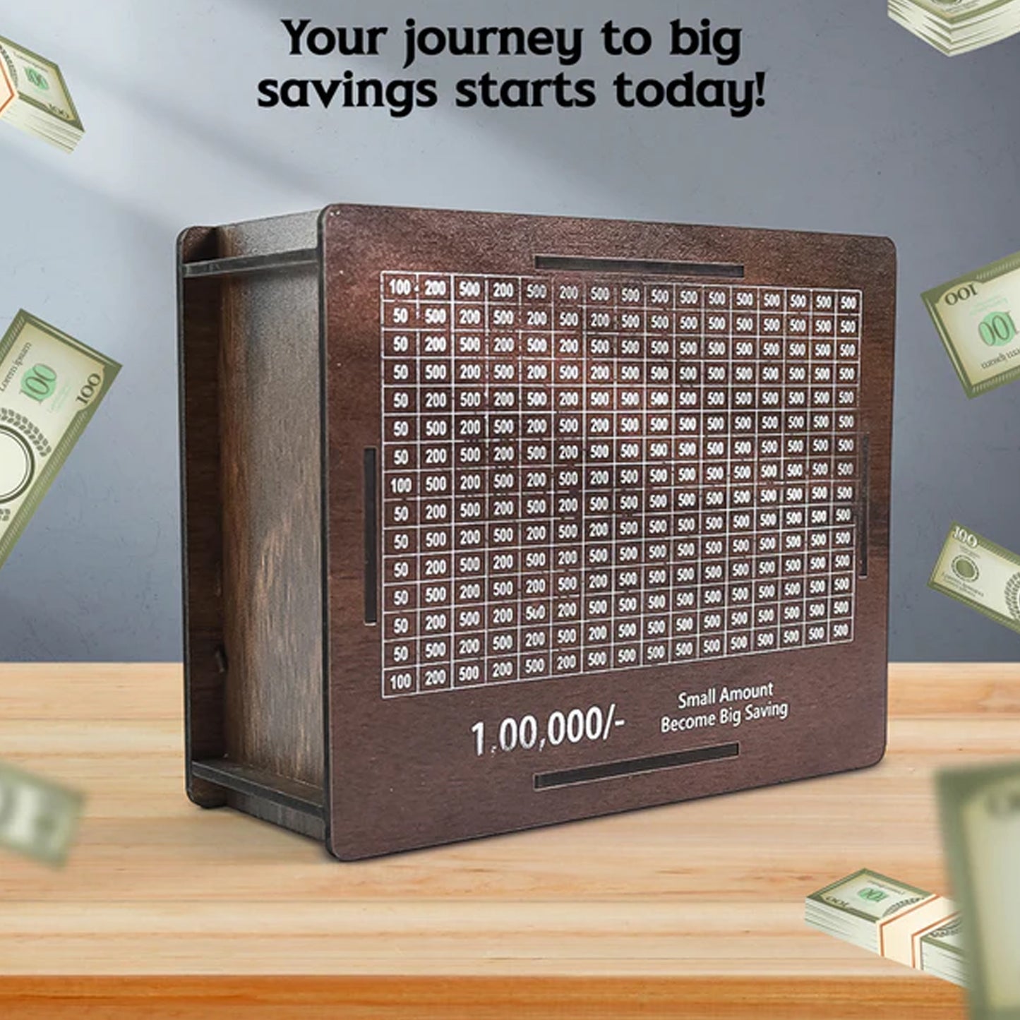 Big Wooden Savings Challenge Money Box - ₹1 Lakh Goal Tracker - Happy Price - Image 3