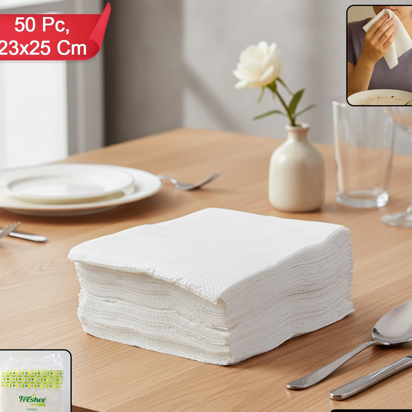 Premium Soft Disposable Paper Napkins - 50 Pcs, 23 x 25 cm - Happy Price - Image 1