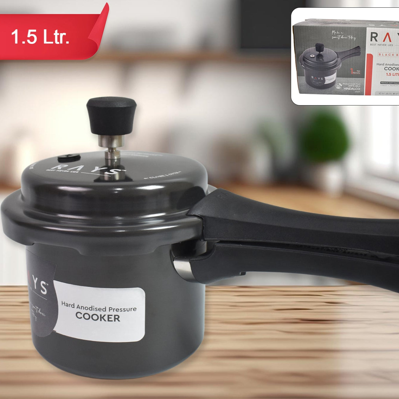 Aluminium Rays Black Beauty Pressure Cookers With Outer Lid (1.5 Litres) - Happy Price - Image 1