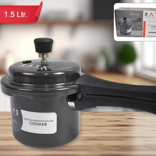 Aluminium Rays Black Beauty Pressure Cookers With Outer Lid (1.5 Litres) - Happy Price - Image 1