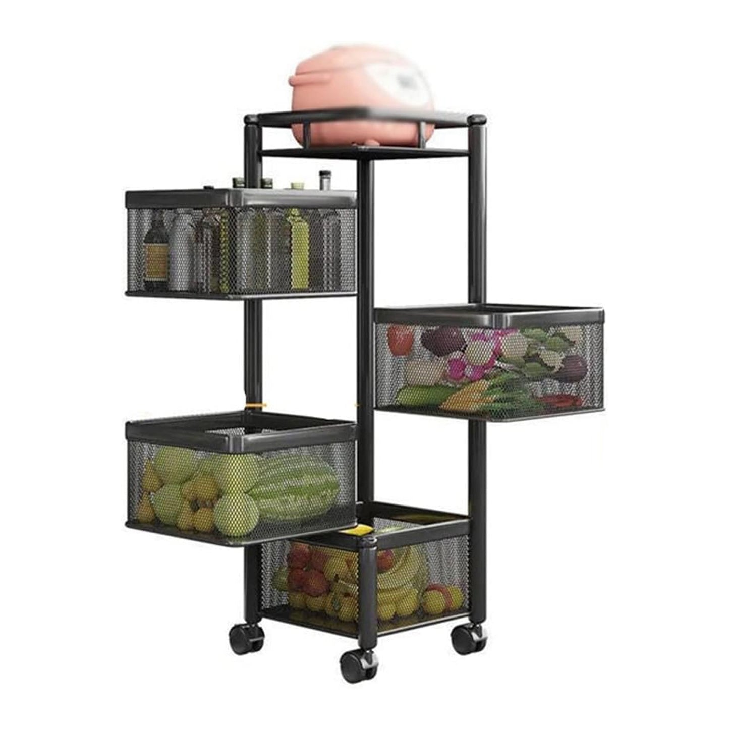 Metal High Qaulity Kitchen Trolley Kitchen Organizer Items And Kitchen Accessories Items For Kitchen Rack Square Design For Fruits  Vegetable Onion Storage Kitchen Trolley With Wheels (4 Layer  3 Layer) - Happy Price - Image 6