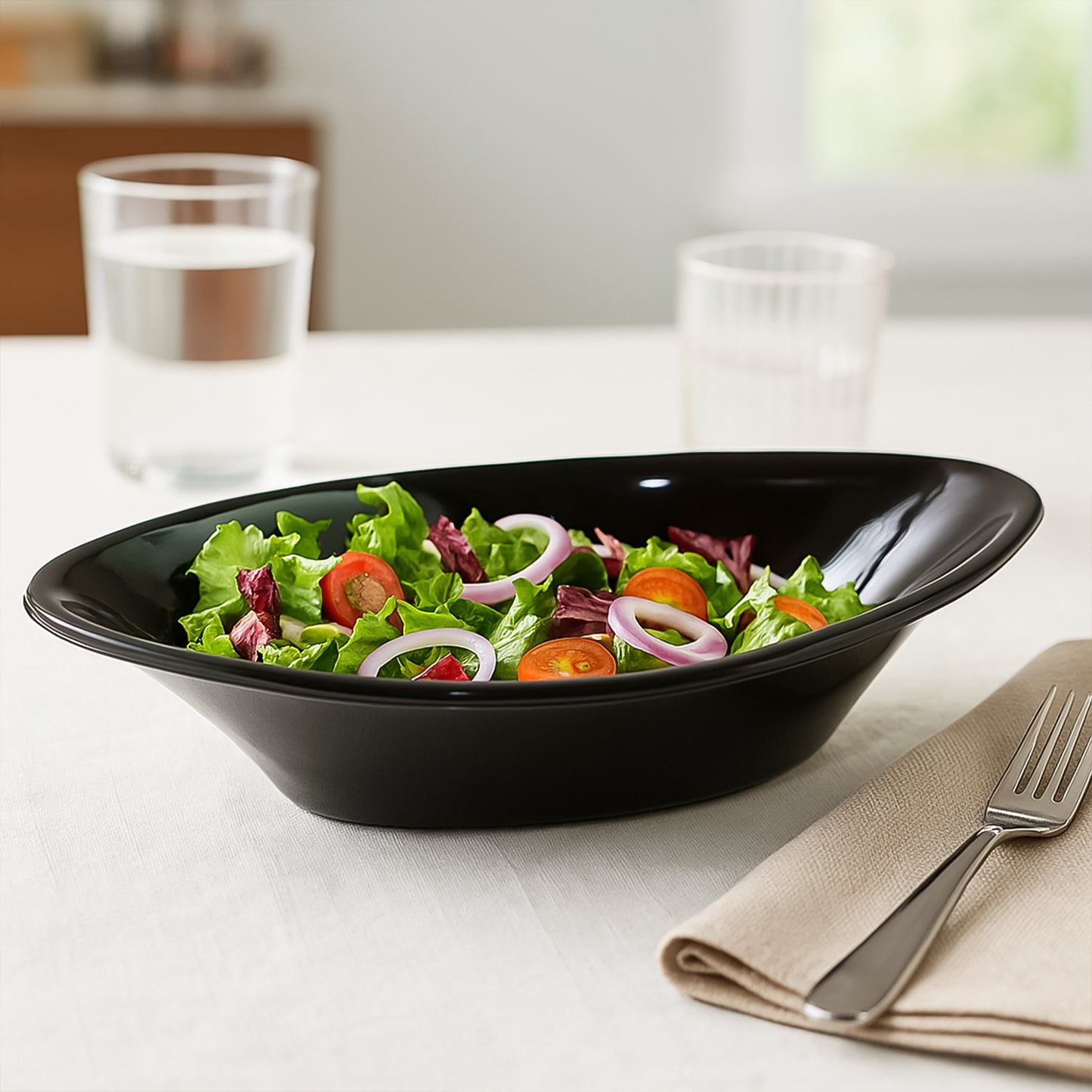 Black Oval Serving Bowl - 1 Pc Break-Resistant Plastic for Salads & Snacks - Happy Price - Image 5