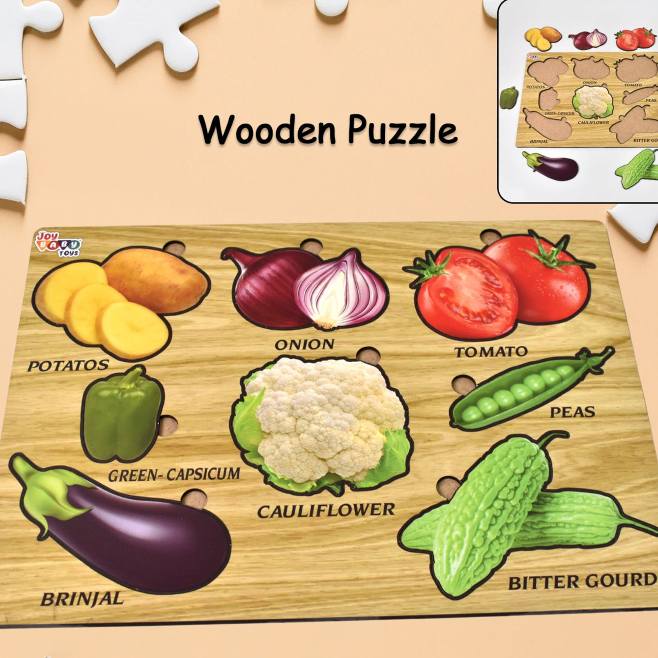 Wooden Vegetable Puzzle Learning Educational Board (1 Set  2820 Cm) - Happy Price - Image 1