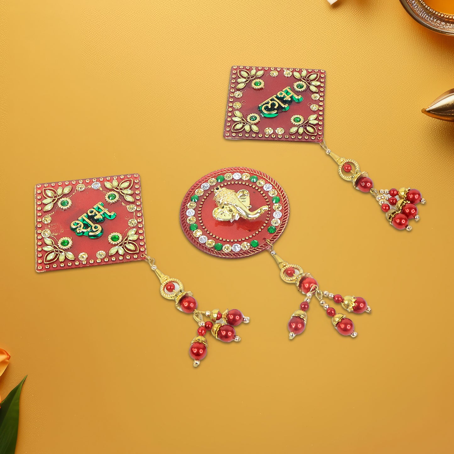 3 Pc Auspicious Wall Hanging Set - Shubh Labh & Ganesh Design - Happy Price - Image 5