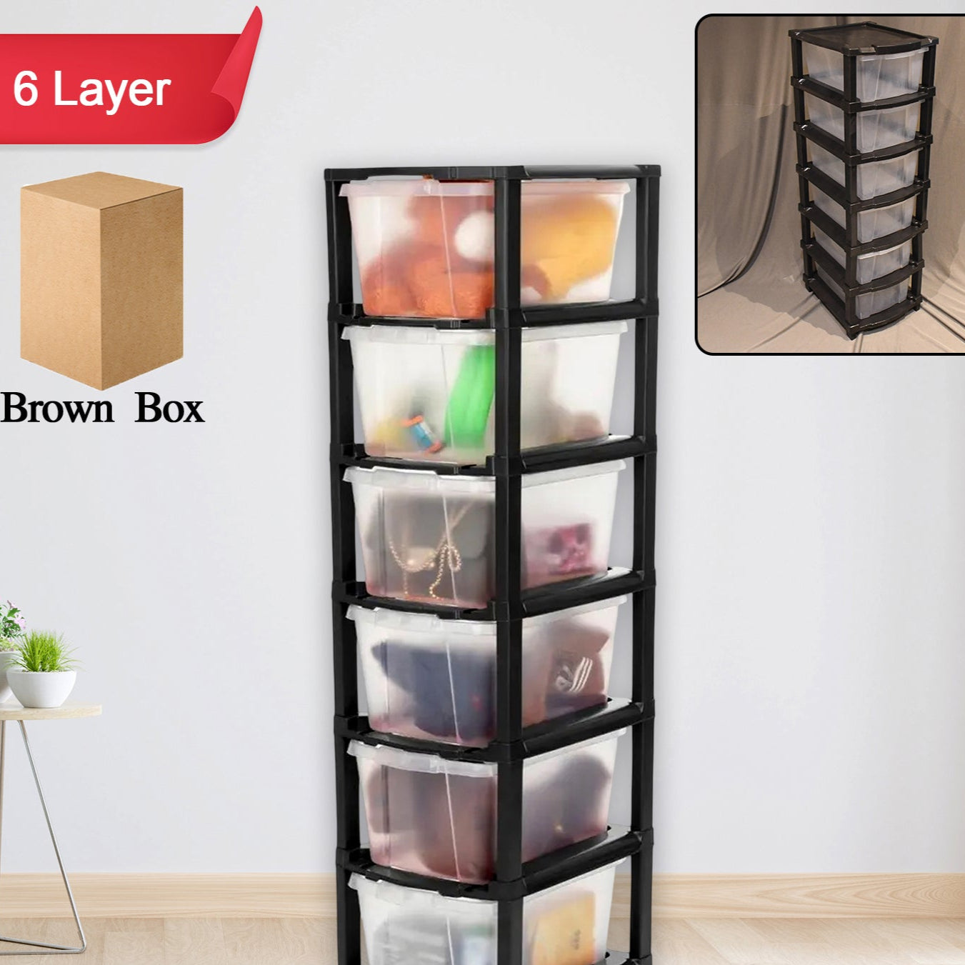 6-layer Modular Plastic Drawer Storage Cabinet - Happy Price - Image 1