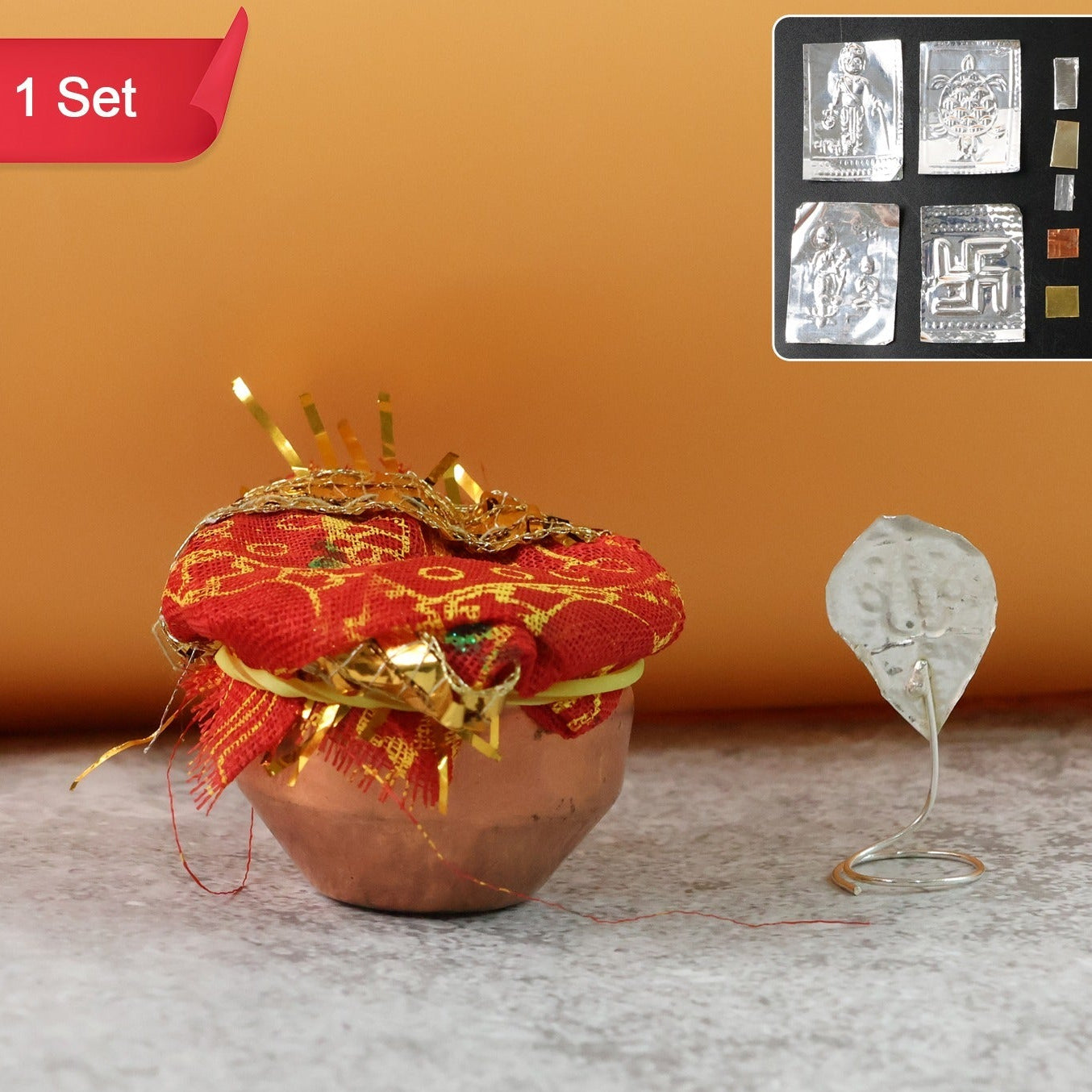 Decorative Vastu Kalash Pooja Set - Copper-Style Mini Kalash with Sacred Tokens (1 Set) - Happy Price - Image 1