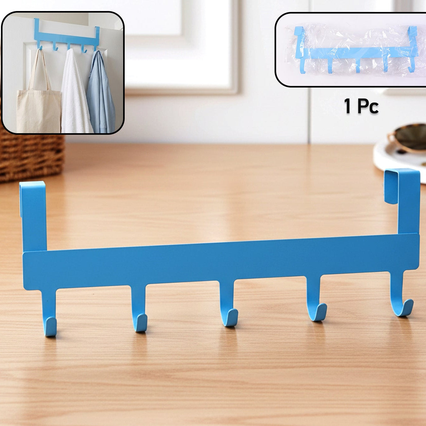 Metal Over-the-Door 5 Hook Rack (1 Pc) - Home & Office Organizer - Happy Price - Image 1