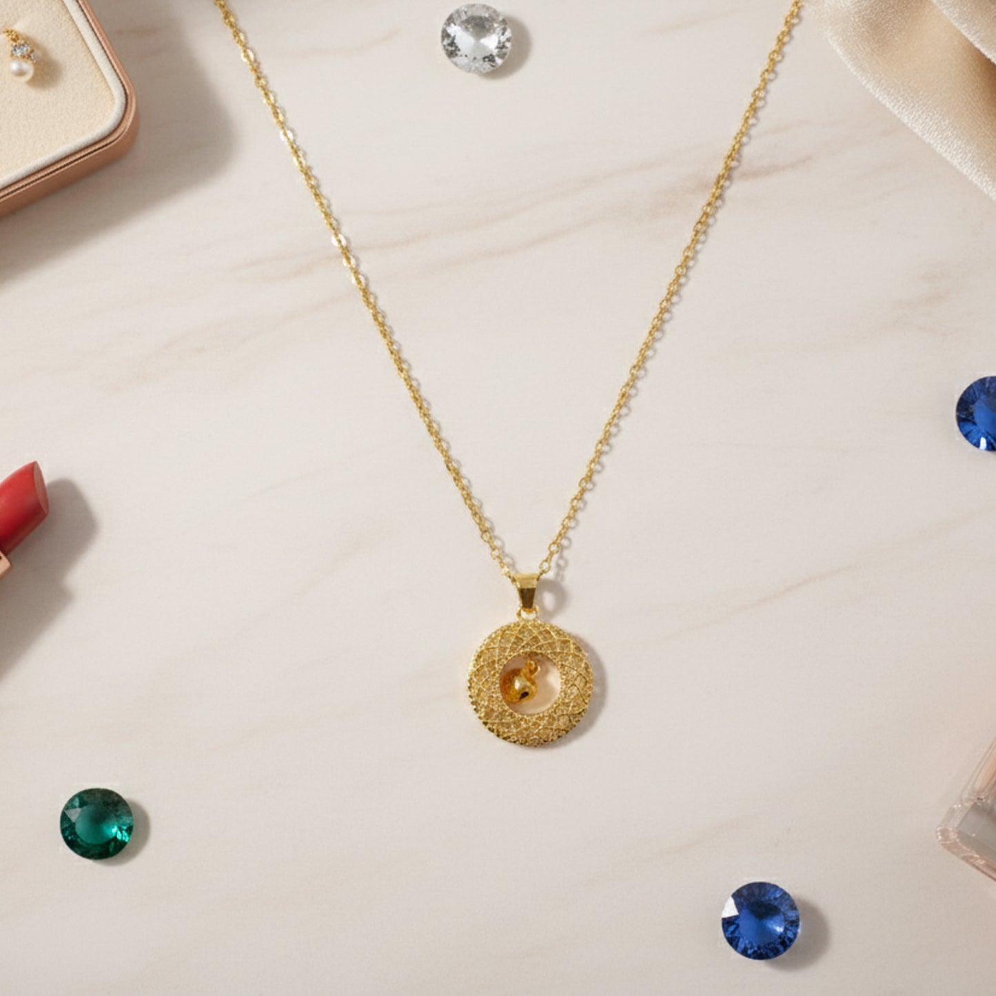 Gold-Tone Round Jhumka Pendant Chain Necklace for Women (1 Pc) - Happy Price - Image 6