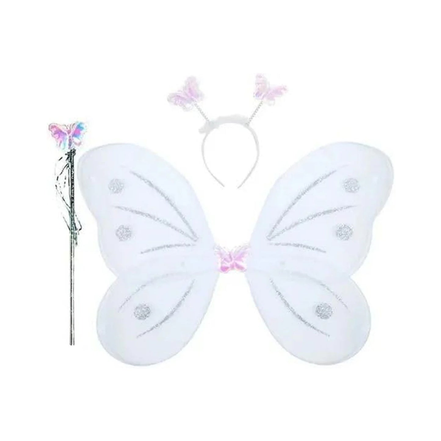 Baby Girls Fairy Nylon Butterfly Wings Costume Butterfly Fairy Angel Wing Wand And Hairband Multi- Color For Party (1pc) - Happy Price - Image 4