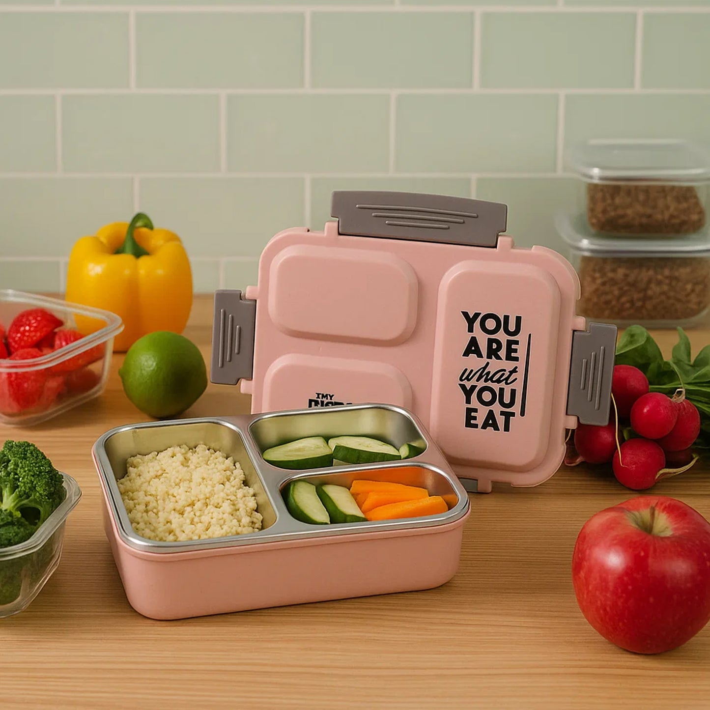 Premium 3-Partition Stainless Steel Lunch Box (1 Pc) - Leak-Proof Tiffin for Office & School - Happy Price - Image 3