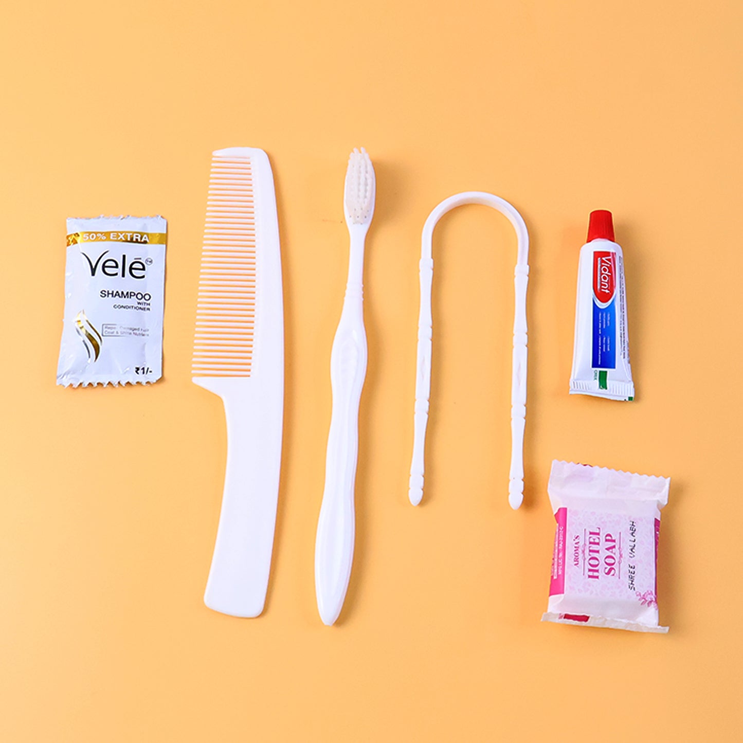 6-in-1 Guest Personal Care Kit with Toothbrush, Toothpaste, Comb, Soap, Shampoo, Tongue Cleaner - Happy Price - Image 2