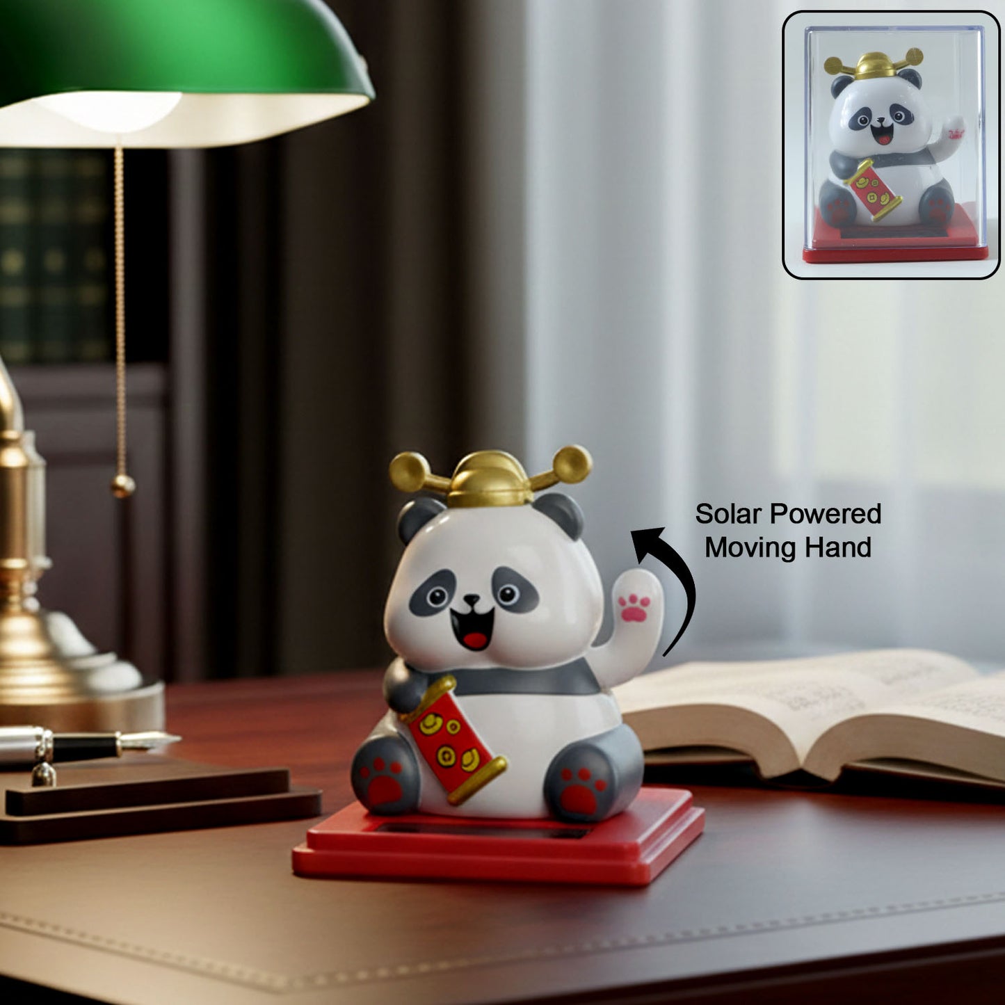 Solar Powered Waving Panda Showpiece with Display Case (1 Pc) - Happy Price - Image 2