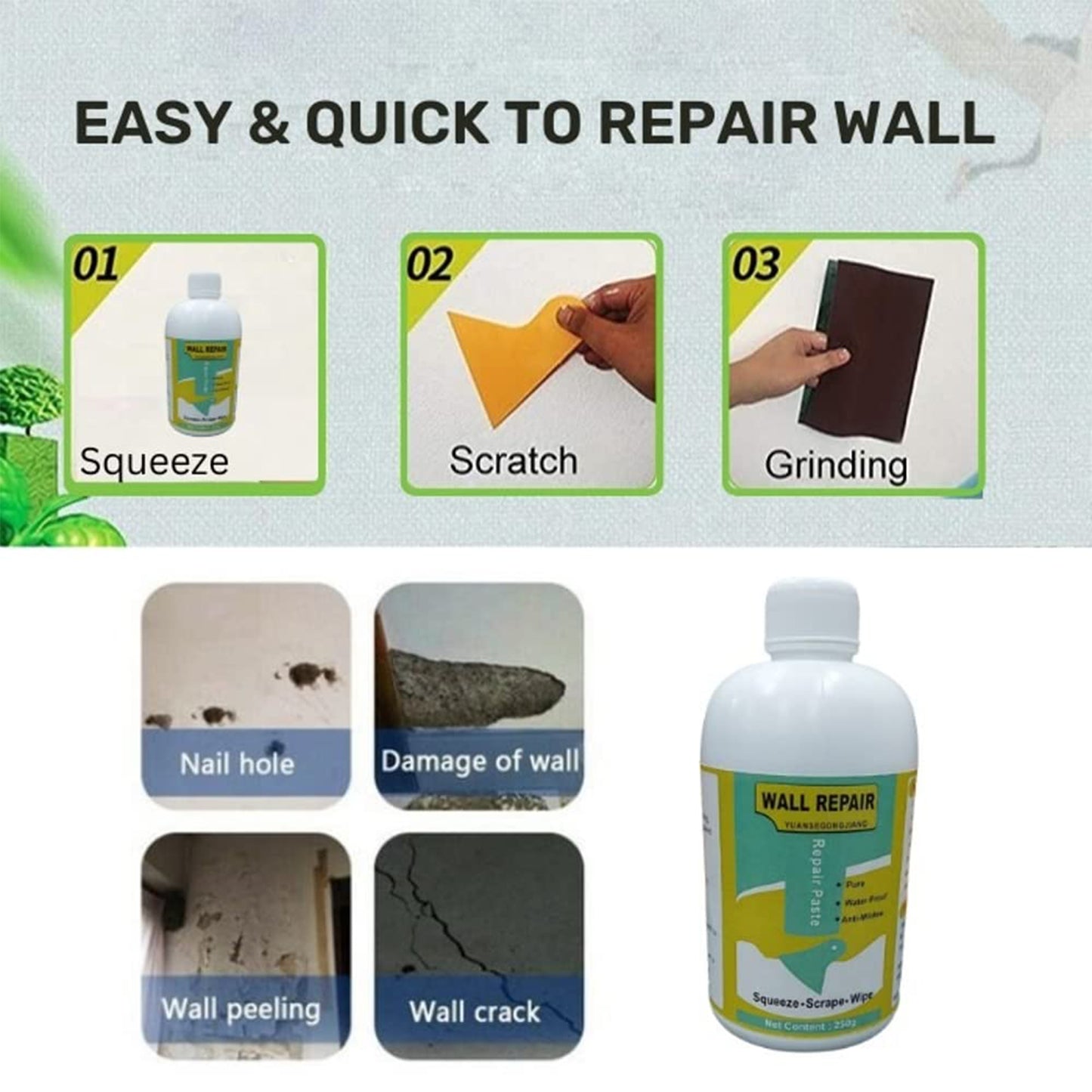 Wall Repair Cream with Scraper - 280g Tube for Cracks & Holes - Happy Price - Image 5