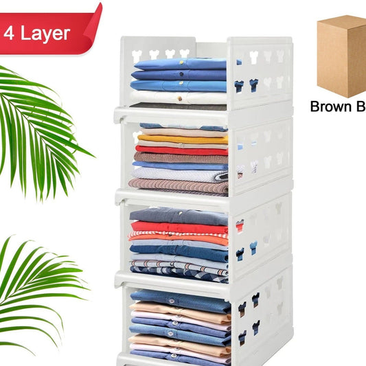4 Layer Stackable Multifunctional Storagefor Clothes Foldable Drawer Shelf Basket Utility Cart Rack Storage Organizer Cart For Kitchen Pantry Closet Bedroom Bathroom Laundry (4 Layer 1 Pc) - Happy Price - Image 1