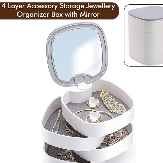 4-Layer Rotating Jewellery Organizer Box with Mirror - Happy Price - Image 1