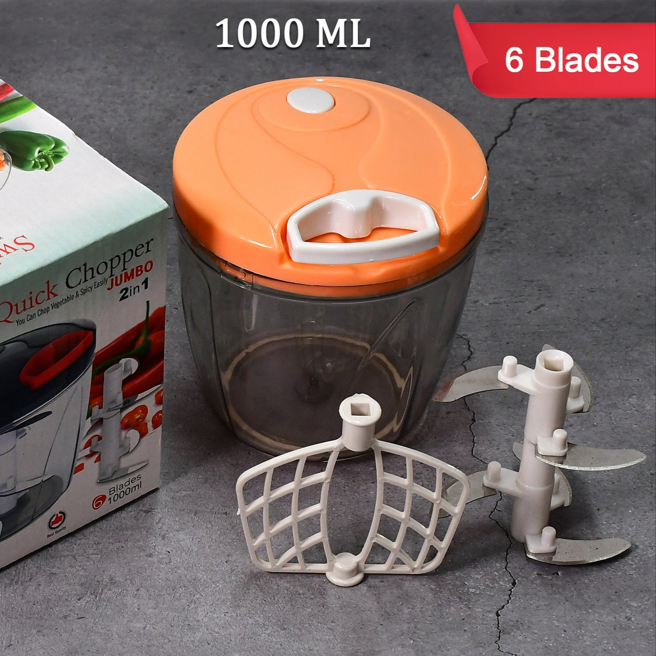 6 Blade 2in1 Manual Food Chopper Compact  Powerful Hand Held Vegetable Chopper (1000ml) - Happy Price - Image 1