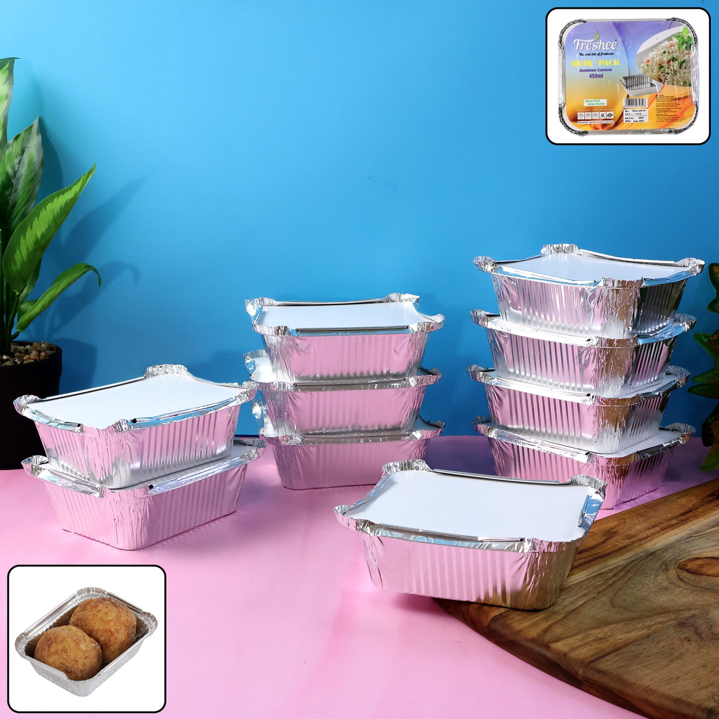 Aluminium Food Containers with Lids, 450 ML, 10 Pcs Pack - Happy Price - Image 2