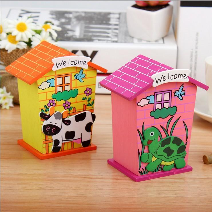 Cute Cartoon House Shaped Lovely Wooden Piggy Bank Money Bank - Happy Price - Image 4