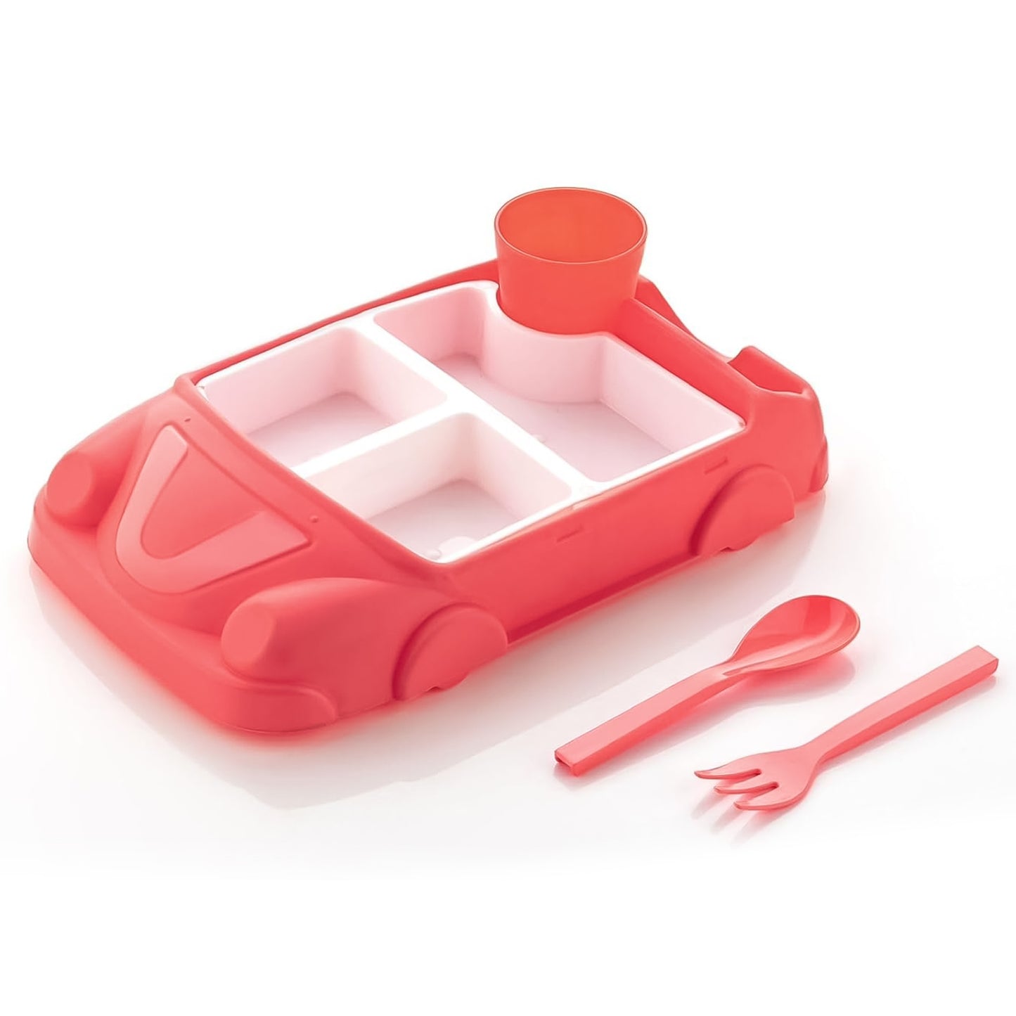 Kids Car Shaped Plates Cup  Lunch Box Dinnerware Set (4 Pcs Set  1000 Ml Lunch Box) - Happy Price - Image 6