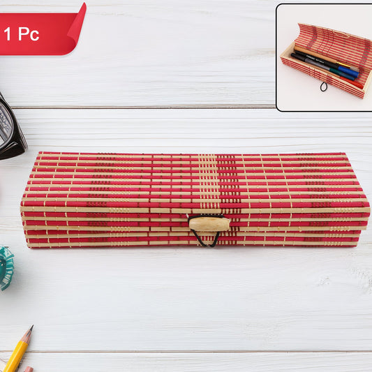 Handcrafted Bamboo Mat Style Pen Pencil & Makeup Box - 1 Pc Organizer - Happy Price - Image 1