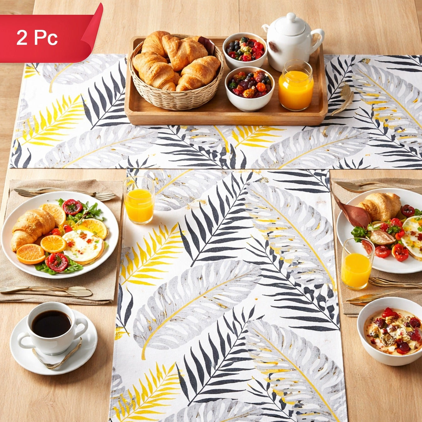 2-in-1 Reversible Leaf Print Placemat Set (2 Pcs) - Happy Price - Image 1