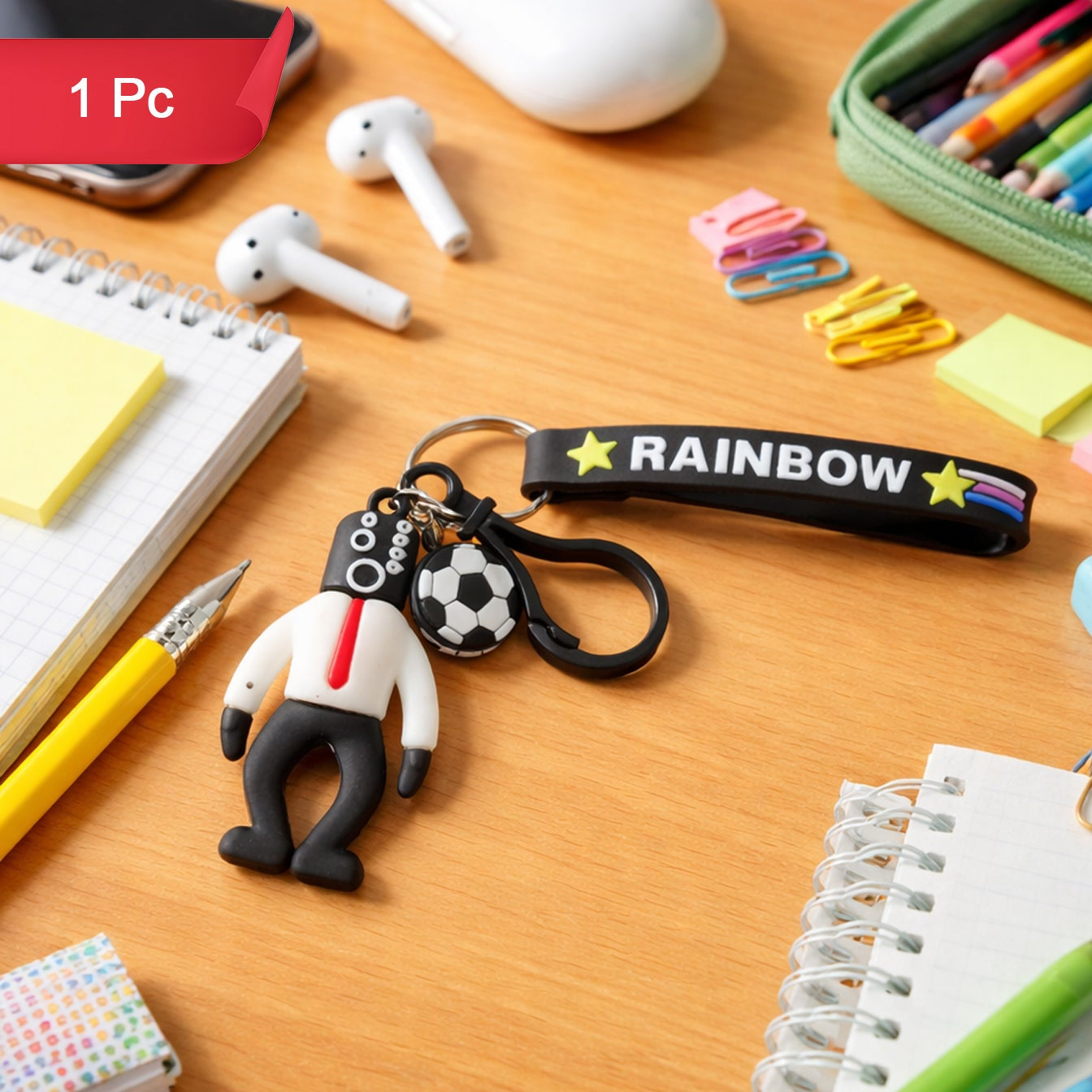Rainbow Strap Cartoon Football Boy Keychain (1 Pc)