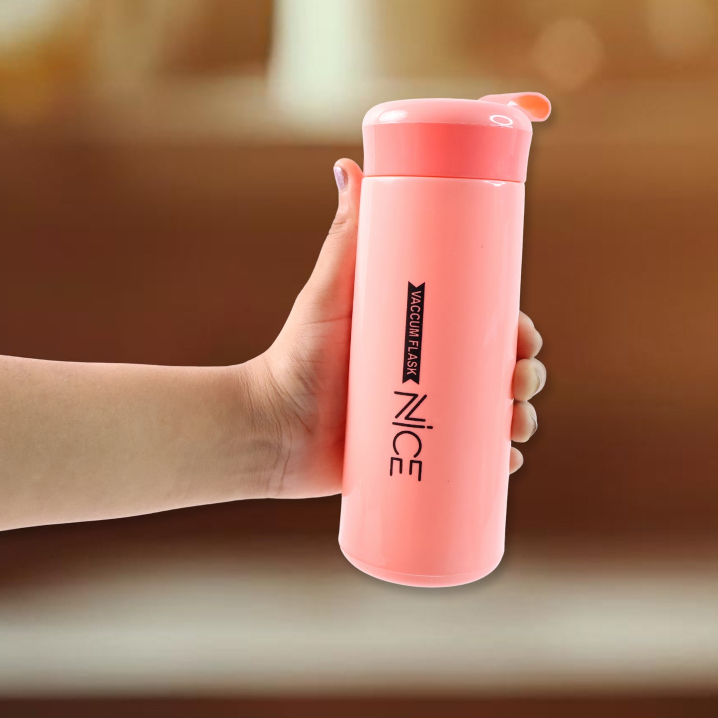 400ml Insulated Plastic Flask Bottle - Pink, Leak-Proof Travel Mug with Strap - Happy Price - Image 6