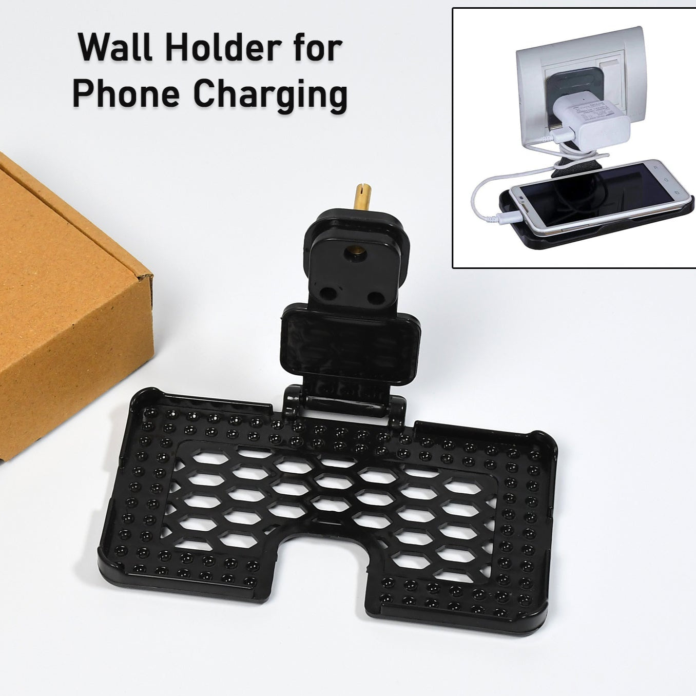 Multi-purpose Wall Holder Stand For Charging Mobile Just Fit In Socket And Hang ( Black ) - Happy Price - Image 1