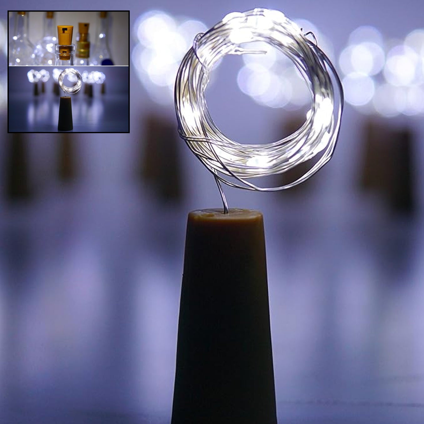 Copper Wire Cork String Lights - 2M Battery Operated White LEDs (1 Pc) - Happy Price - Image 1