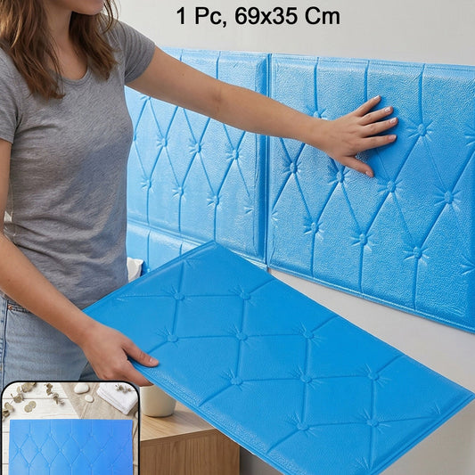 Self Adhesive 3d Foam Wall Panel Cushion Wallpaper (1 Pc Blue 69x35 Cm)