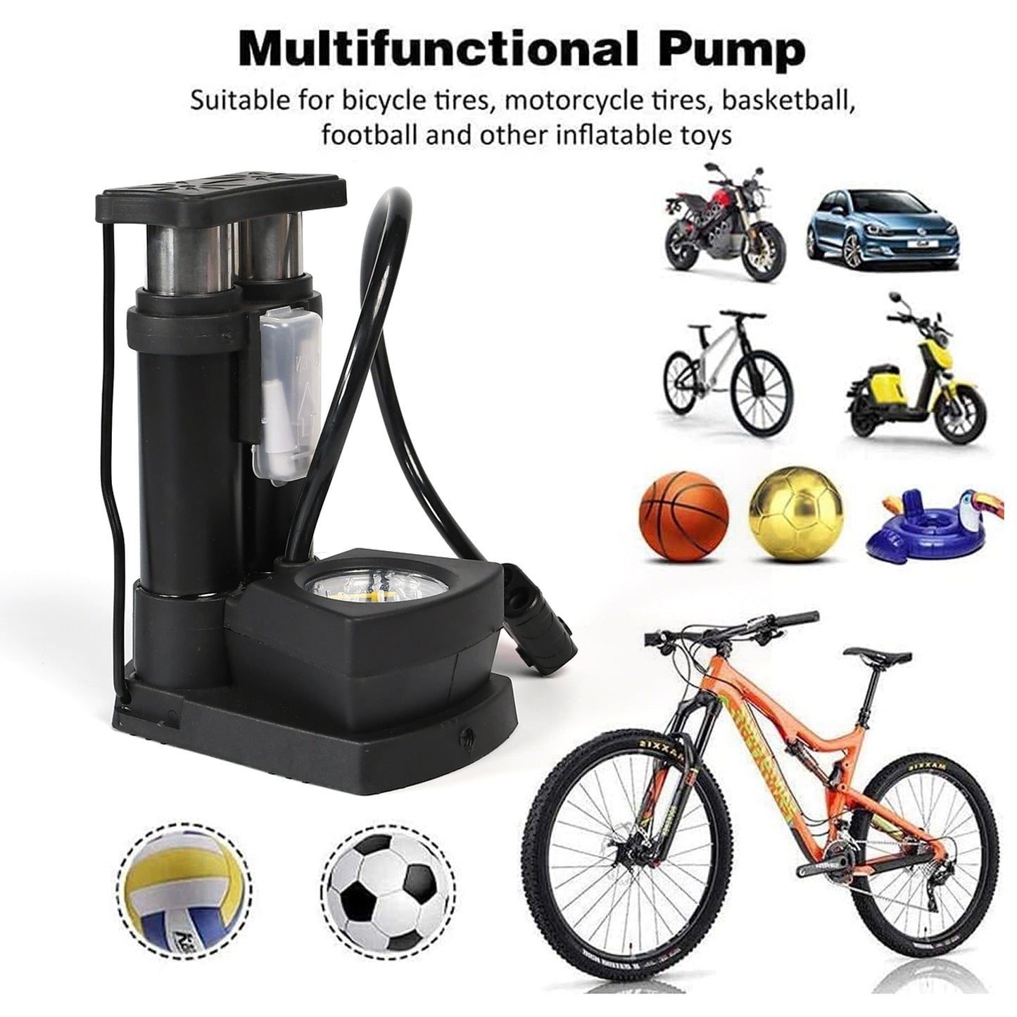 Portable Mini Bike Pumpcycle Pump Foot Activated With Gauge Floor Bicycle Pump  Cycle Pump - Happy Price - Image 3