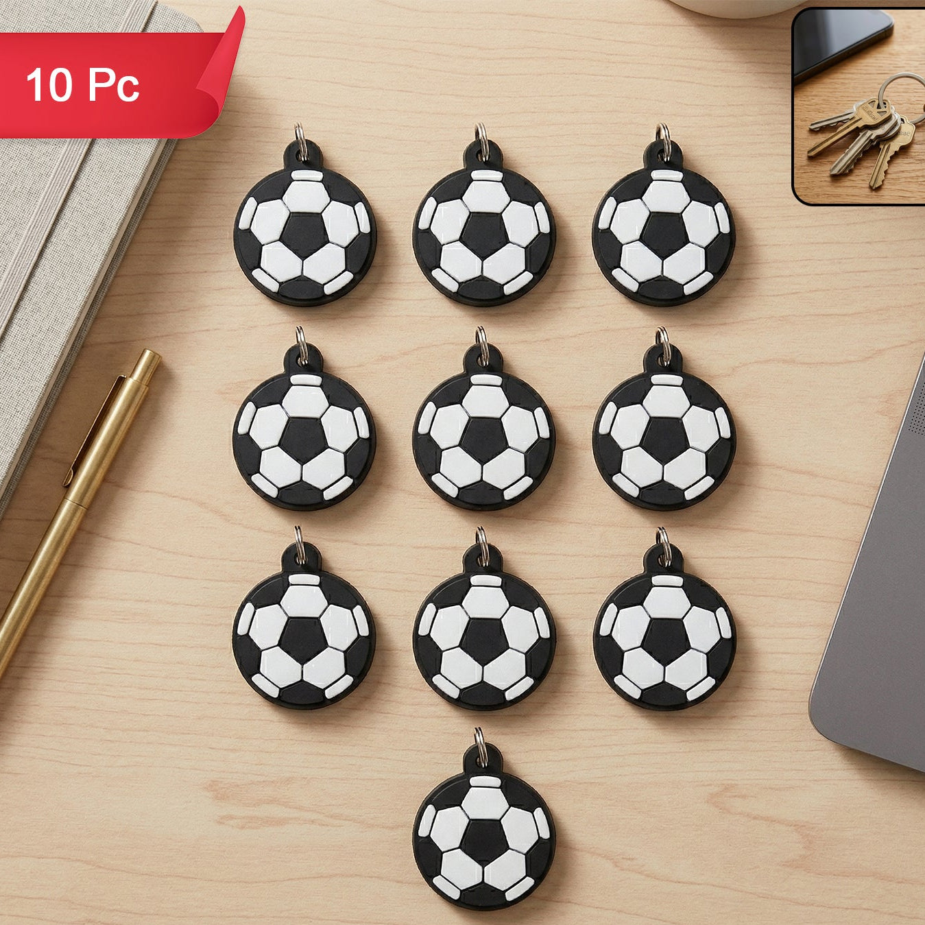Football Design Shape Bag Charm Keychain Set (10 Pc)