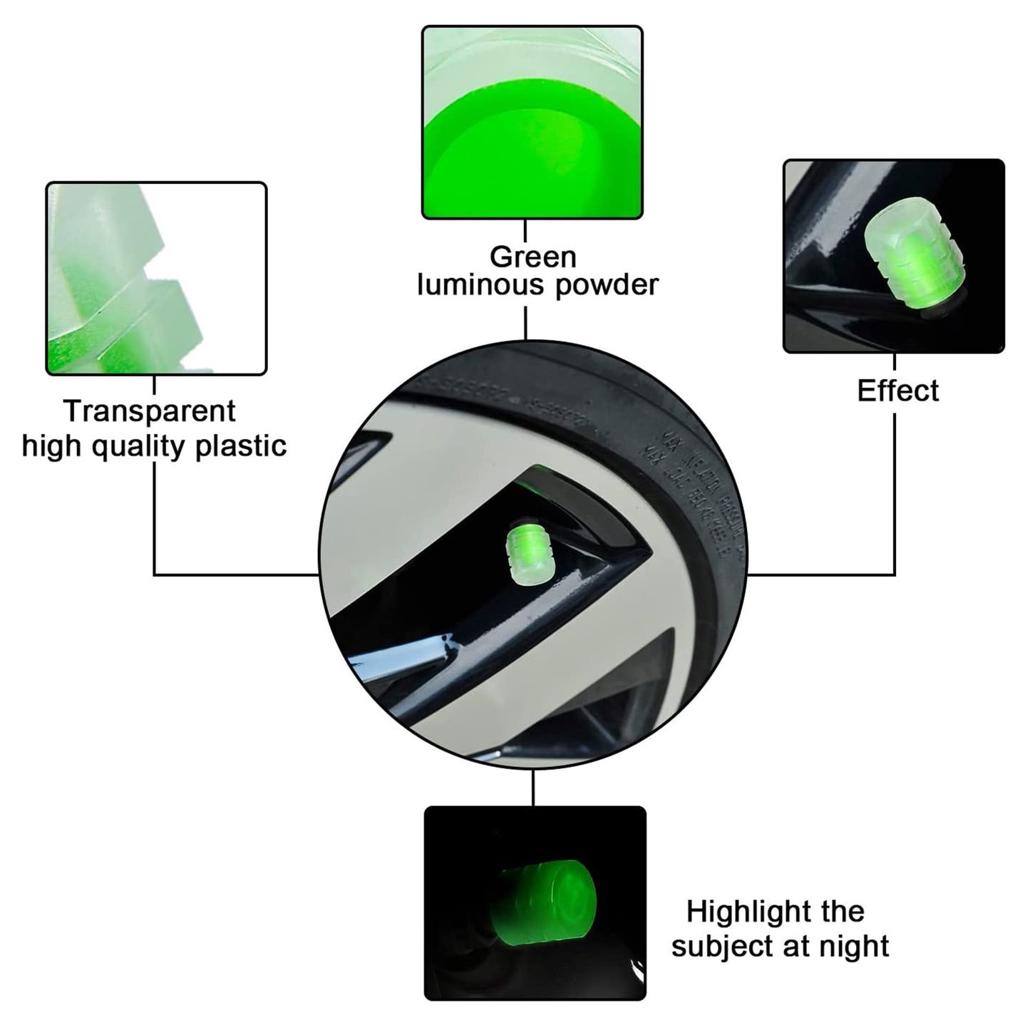 Tyre Valve Caps Luminous Glow Car Tire Air Stem Valve Cap Covers ( 4 Pcs ) - Happy Price - Image 6