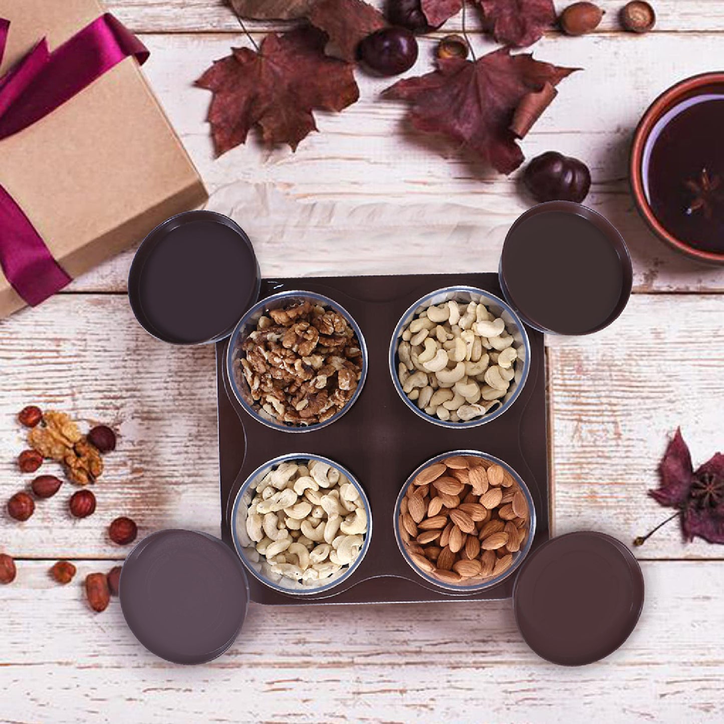 Airtight Plastic 4 Pc Storage Container Set With Tray Dry Fruit Plastic Storage Container Tray Set With Lid  Serving Tray For Kitchen - Happy Price - Image 3