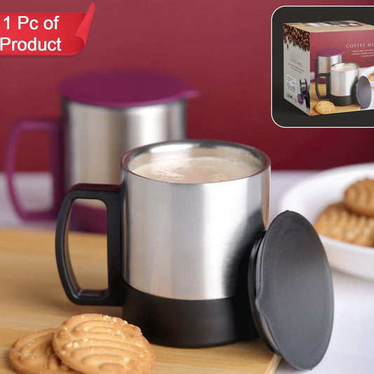 Stainless Steel Coffeetea Cup Stainless Steel Lid Cover Hot Coffeetea Mug Hot Insulated Double Wall Stainless Steel Coffee And Milk Cup With Lid  Handle Easy To Carry - Coffee Cup (1 Pc) - Happy Price - Image 1