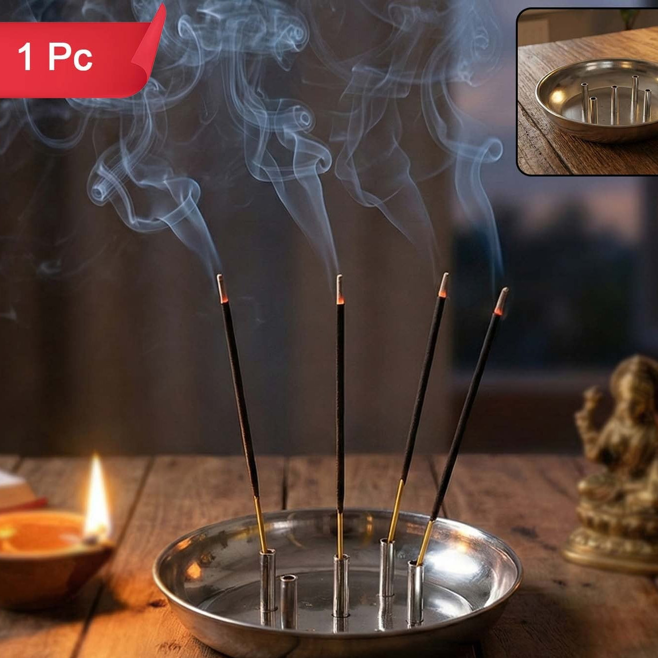 Stainless Steel Agarbatti Stand with Ash Catcher - 1 Pc - Happy Price - Image 1